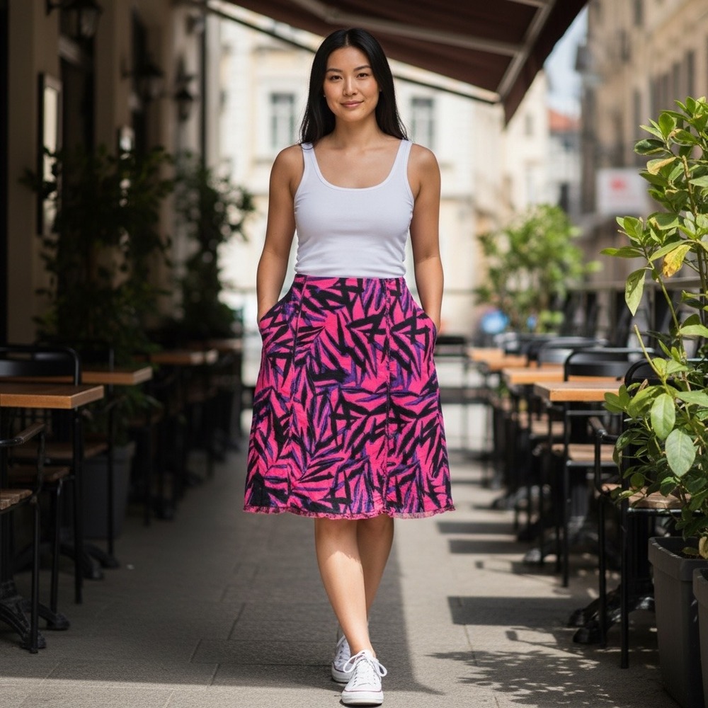 Cato Woman Pink Purple Black Abstract Leaf Print Skirt Plus Size 26/28W 6176